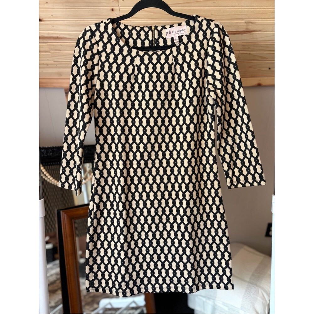 Vivienne Tam Dupe Philosophy Black and Cream Geometric Chain Sheath Dress XS